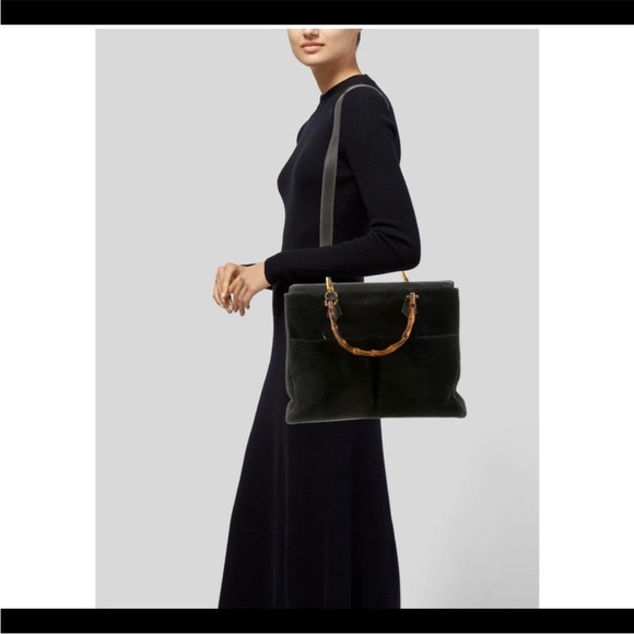 Vintage Gucci Diana Black Suede Bamboo Two Way - Picture 1 of 16